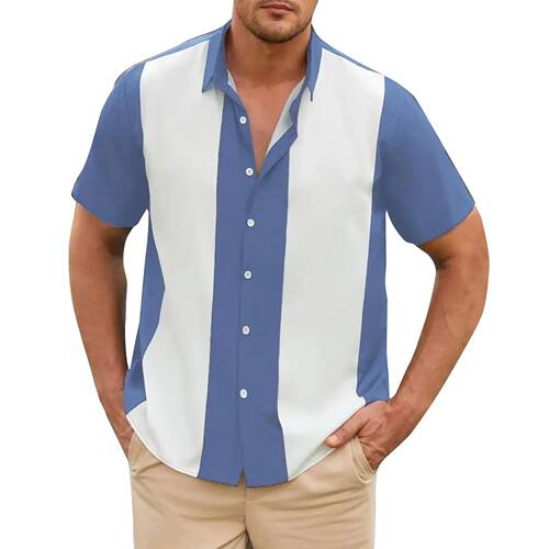 3D digital printed striped lapel shirt3D数码印花条纹翻领衬衫
