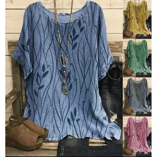 Printed round neck top loose shirt women印花圆领上衣宽松衬衫