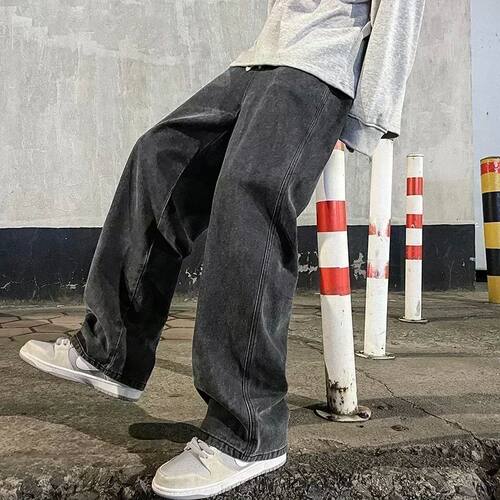 Straight tube loose flannel wide leg pants宽松加绒阔腿长裤男