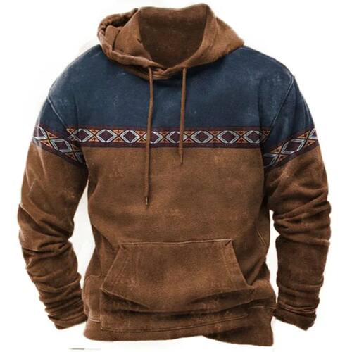 Retro printed round neck hooded sweatshirt复古印花圆领连帽衫