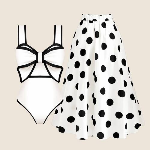 Two piece set one-piece swimsuit chiffon skirt连体泳衣两件套