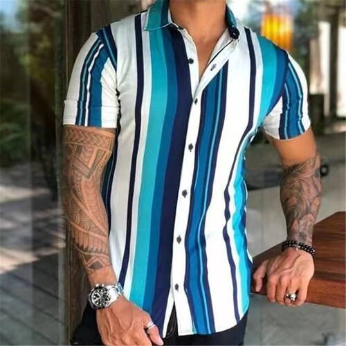 Collar striped button high elastic shirt翻领条纹系扣高弹衬衫