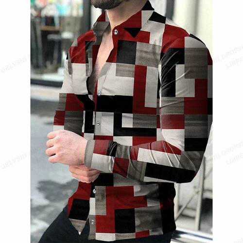 3D printed collar slim fit plus size shirt3D印花翻领大码衬衫