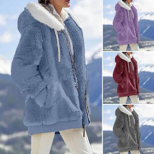 Long sleeved zipper hooded warm jacket长袖拉链连帽保暖外套女