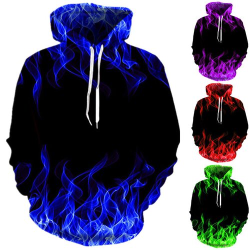 Flame printed long sleeved hooded sweatshirt印花长袖连帽卫衣