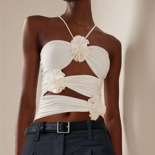 Drawstring hollow solid color bikini women抽绳镂空纯色比基尼
