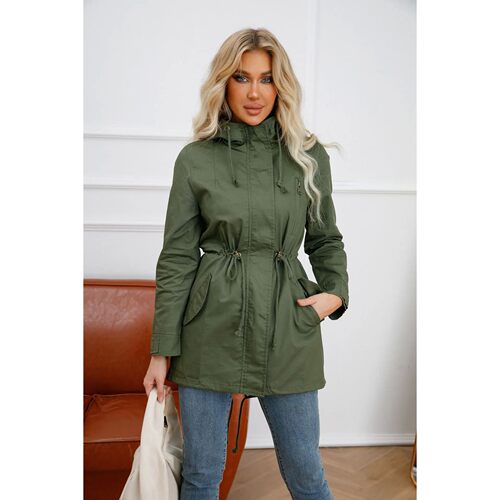 er Loose Drawstring Solid Color Windbreaker Women's Clothing