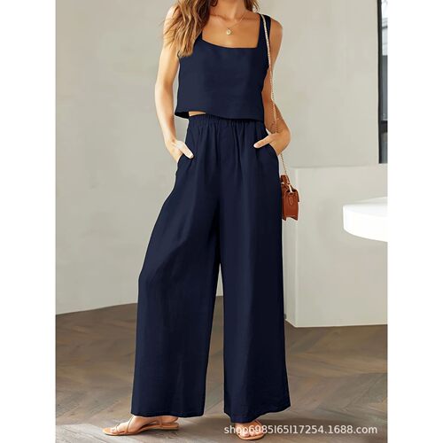 Two piece set of camisole vest wide leg pant背心阔腿裤两件套