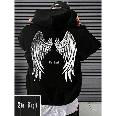 Wing print and velvet long sleeved sweatshir印花加绒长袖卫衣