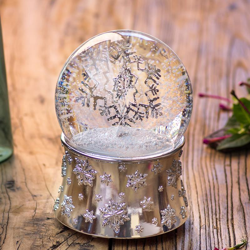 水晶球音乐盒发光立体雪花八音盒送闺蜜女生生日礼物可旋转