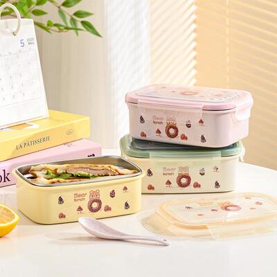 304不锈钢饭盒大容量长方形便当盒单层学生上班族隔热可微波850ml