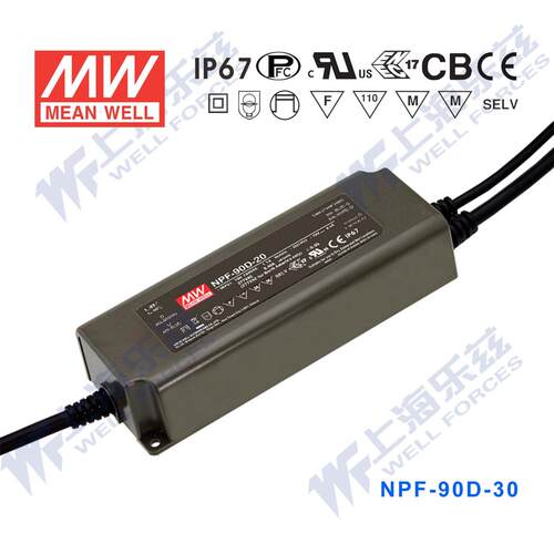 NPF-90D-30台湾明纬90W30V防水LED调光电源3A照明显示屏PFC低能耗