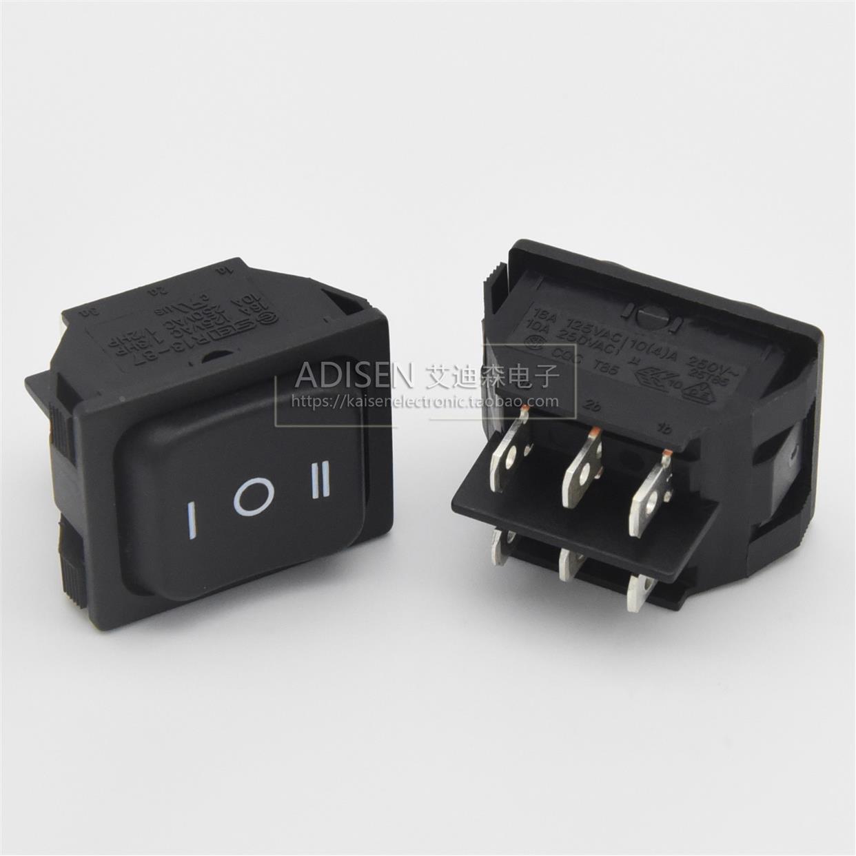 R13-87 16A125V 10A250V 6脚3档 厨房设备大电流按钮船型启动开关