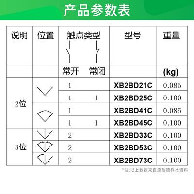 旋钮开关XB2BD21C两位三档22mm XB2-BDC选择转换开关2挡
