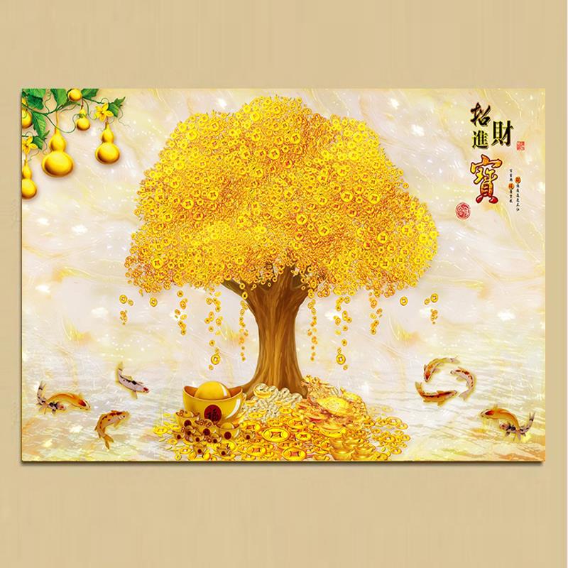 客厅装饰画单幅横版挂画走廊玄关无框画餐厅办公室墙画发财摇钱树图片