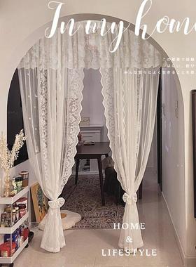 免打孔经编纱窗纱帘法式白色蕾丝客厅阳台飘窗门帘隔断穿杆帘
