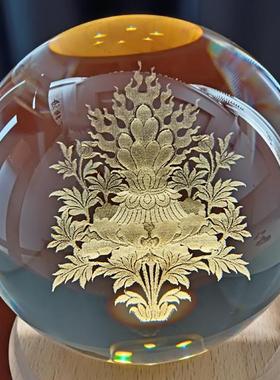 摩尼宝珠内雕水晶球佛堂供奉复古风客厅结缘装饰摆件纯手工制作