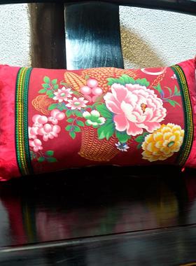 复古中式古典家居布艺东北花布红色腰枕坐垫椅垫含芯午睡枕头套装