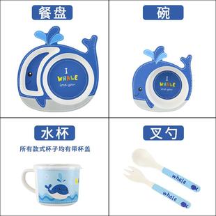 竹纤维儿童餐具环保创意卡通碗分格宝宝吃饭小猪餐盘辅食物件套装