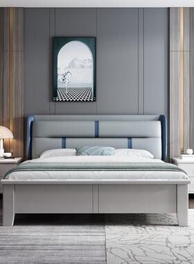 软靠背实木床灰色科技布现代简约1.8米双人高箱储物床主卧轻奢床