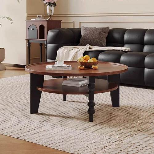 法式复古实木圆茶几客厅家用小户型小茶几美式中古茶桌小桌子边几