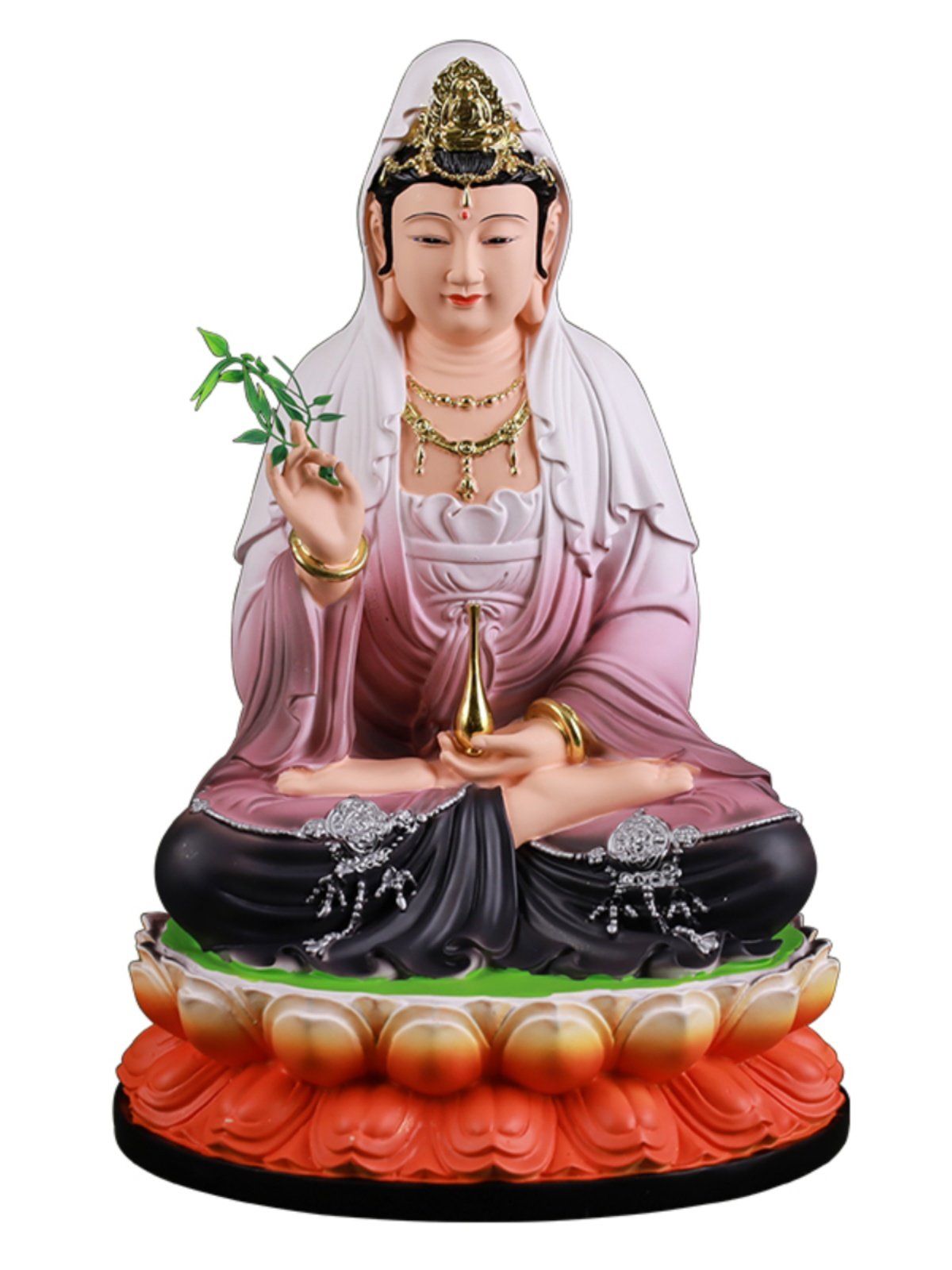 树脂观世音菩萨家用供奉南海观音佛像坐相莲花座平安摆件娑婆三圣