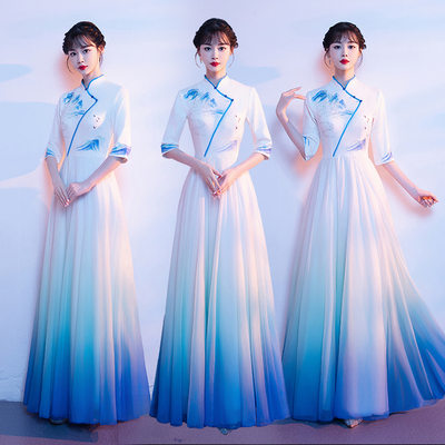 大合唱团演出服女长裙国风晚礼服