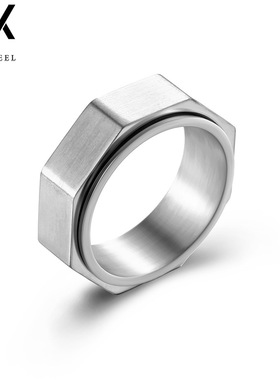 INS小众个性八角螺钛钢旋转戒指