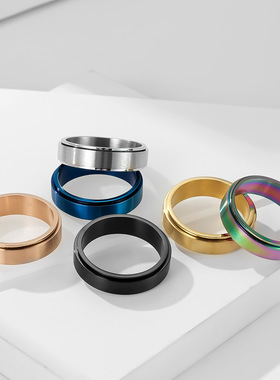 亚马逊哑光沙面旋转不锈钢戒指男