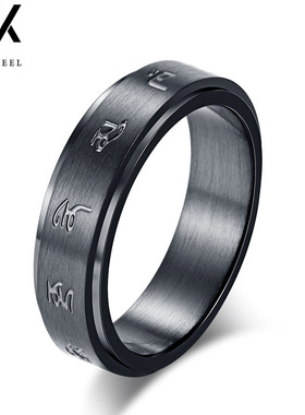 复古风钛钢可旋转黑色戒指不锈钢