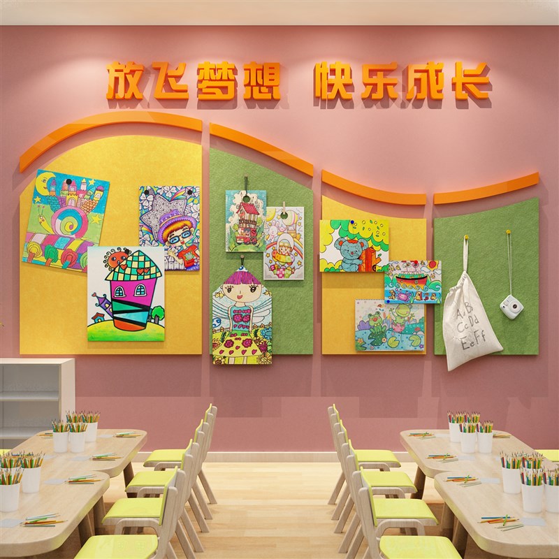 毛毡板作品展示贴幼儿园文化环创主题成楼梯墙面T装饰画室布置照
