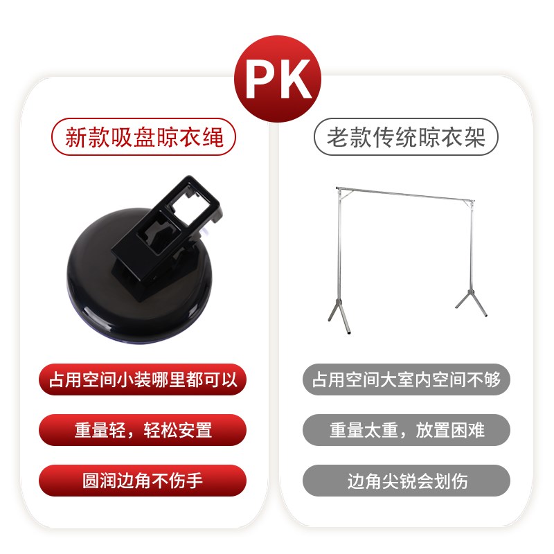 浴室吸盘晾衣绳免打孔室外晒被子神器卫生K间壁挂式加长10米晾晒