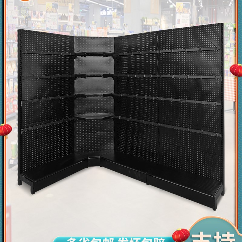黑色加厚转角超市货架便利店多层置物架文具店宠物店X拐弯展示架