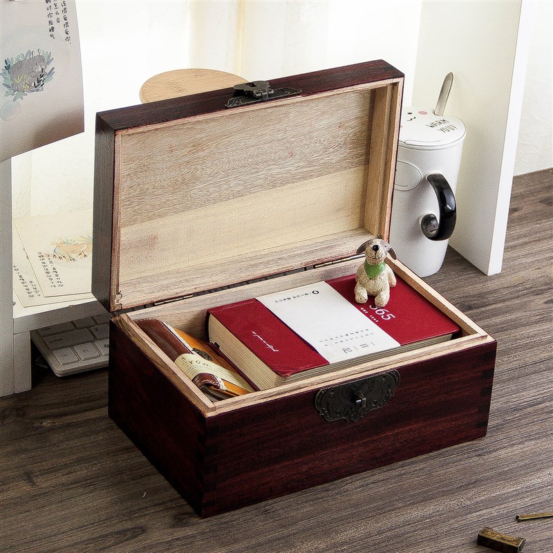 樟木盒子复古带锁木盒香樟木收纳箱木箱收纳木质S实木储物箱子盒