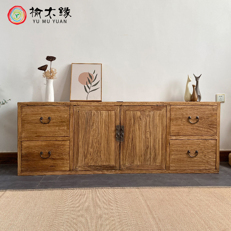 老榆木电视柜实木中式储t物收纳低柜客厅柜家用原木侧边靠墙餐边