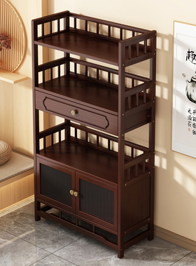 博古架实a木中式茶水柜办公室茶柜家用茶叶架桌边柜茶具收纳储物