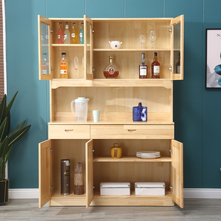 松木餐边柜茶水柜实木餐厅碗柜酒柜储物柜厨房厅柜家具.三门柜包