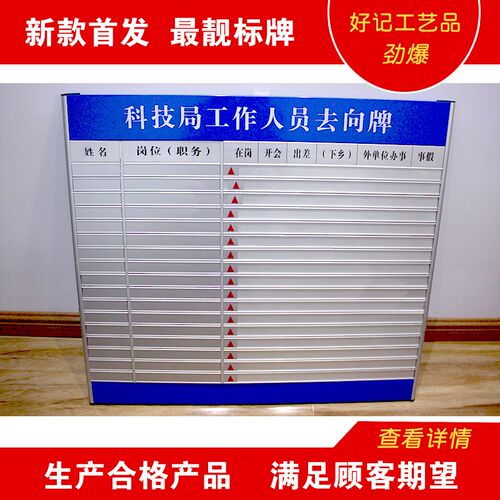 铝合金工作人员去向牌定做烤漆网版印刷铝材指N向牌标牌门牌可换