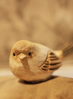 包邮 鹿妖商店 小o胖鸟 纯手工木雕 胖鸟挂件 实木肥啾鸟摆件