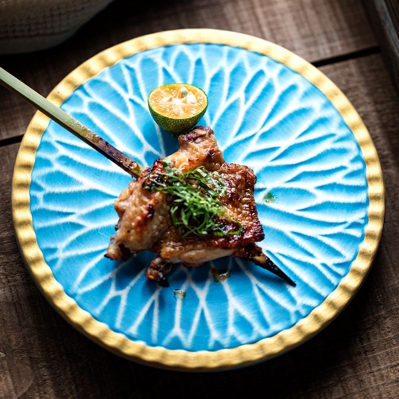 盘子特别好看的高级n意境摆盘烧烤串串展示盘圆盘餐具日式寿司盘