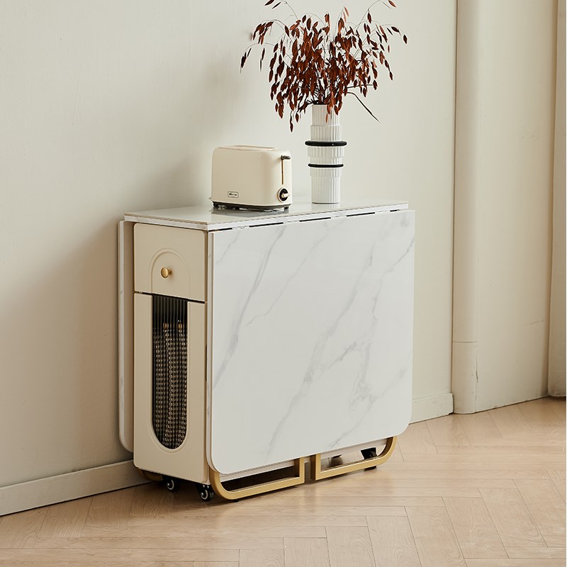 实木岩板折叠餐桌玻璃酒柜一体小户型家用可伸缩长方形Z吃饭折叠