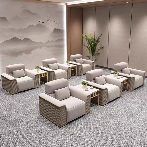 真皮办公沙发贵宾接待套装 银行会议室J商务休息区沙发茶几组合