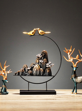 速发新礼式客厅创意鹿摆件玄关禅意书房博古架工艺面品摆饰家居桌