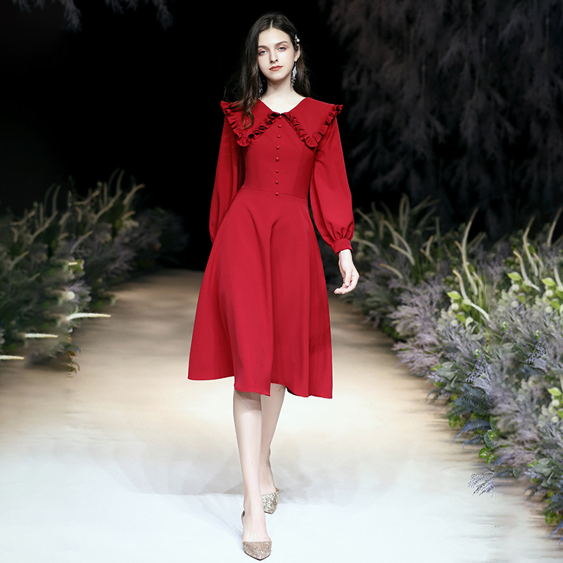 速发敬酒服新娘冬季平时可穿婚质酒红色服门便装结婚礼回订气连衣