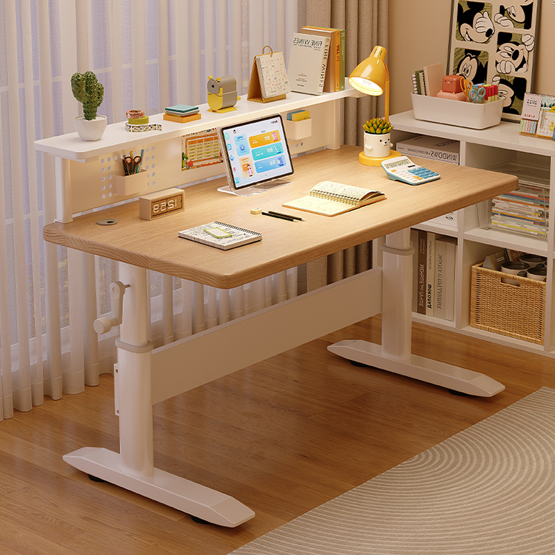 速发实台书桌轻奢带书架桌降桌家用办公升子工作木学习桌椅组合