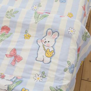 花小兔卡通印花床单单件纯棉床单被套枕套全棉被罩床笠斜纹简约清