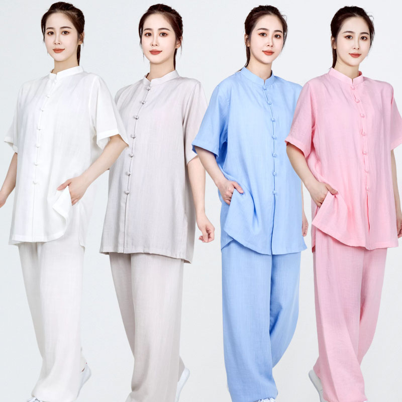 速发2021新款锦麻太极服大码太极拳练功服八段锦服夏天式白武术服