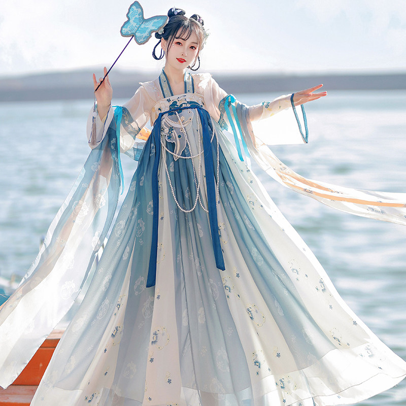 速发款服成人2024裙汉春齐胸襦新小个子装春秋改良唐制蓝色夏古装