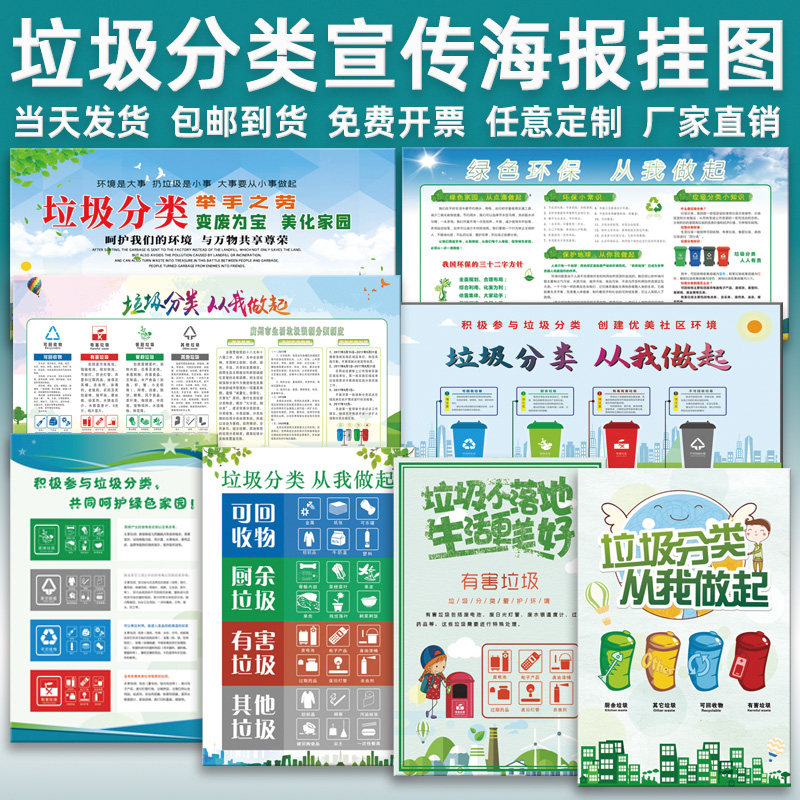 速发垃圾分类宣传栏海报标语标识牌展板社区环境保护生活垃圾分类