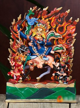 速发尼泊尔手工 吉祥彩母雕像摆件7寸天绘家居桌摆铜面件